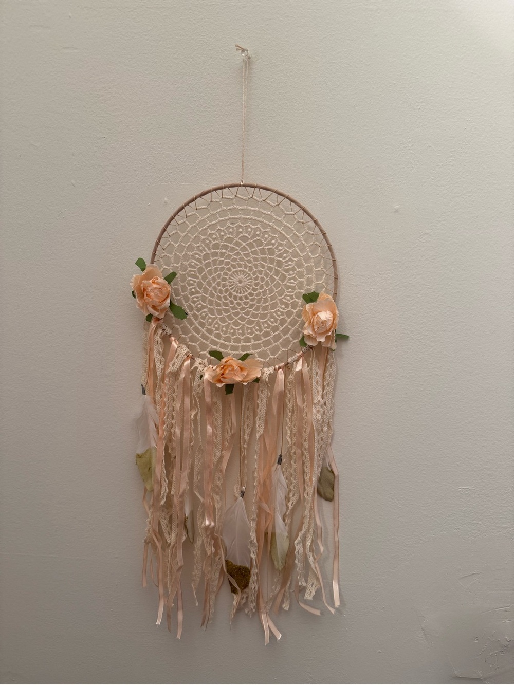 Peach Lace Dreamcatcher Tapestry Wall Hanging